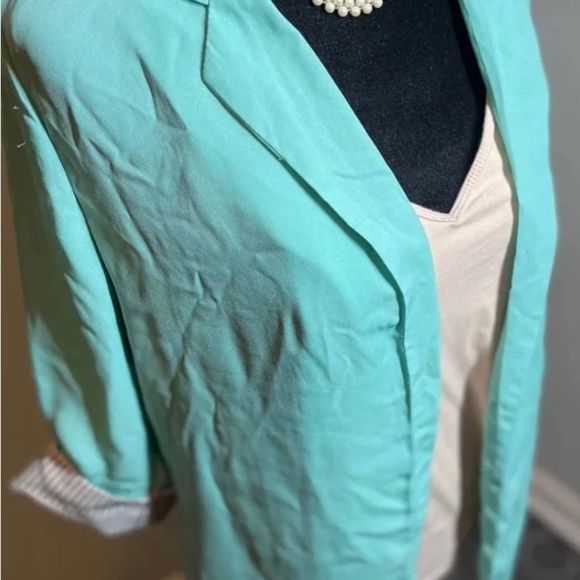 Rue 21 Teal Lightweight Jacket Size Medium EPC 3/4 Sleeves Cuffs #blazer - Picture 2 of 3